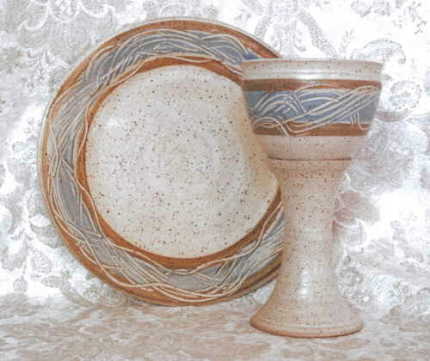 photo of Wedding communion pottery set in Otoe glaze made by Debra Ocepek of Ocepek Pottery