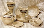 photo of pottery communion ware, wheel-thrown congregational communion sets.  Click here for more info and ordering
