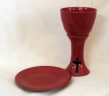 photo of red glazed chalice and paten by Ocepek Pottery