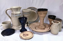 photo of communion ware flagon pitcher chalice goblet goblet pyx jug jar paten plate travel cup  communion pottery communion cups