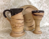 photo of Congregational Size Communion Set by Debra Ocepek of Ocepek Pottery, in Memorial Pattern