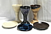 photo of 1st communion pottery set in cream, blue and variegated, made by hand by communionware.com