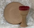 photo of plain rustic lord's supper Natural chalice, paten made by Debra Ocepek of Ocepek Pottery