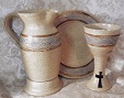 photo of pottery communion set, one of our wheel-thrown congregational communion sets.  Click here for more info and ordering